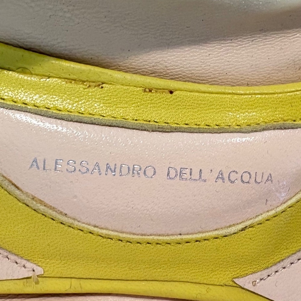 ♾️Alessandro Dell'Acqua Acacia Yellow Leather Rosette Kitten Heels 8.5-9♾️ - Picture 3 of 9